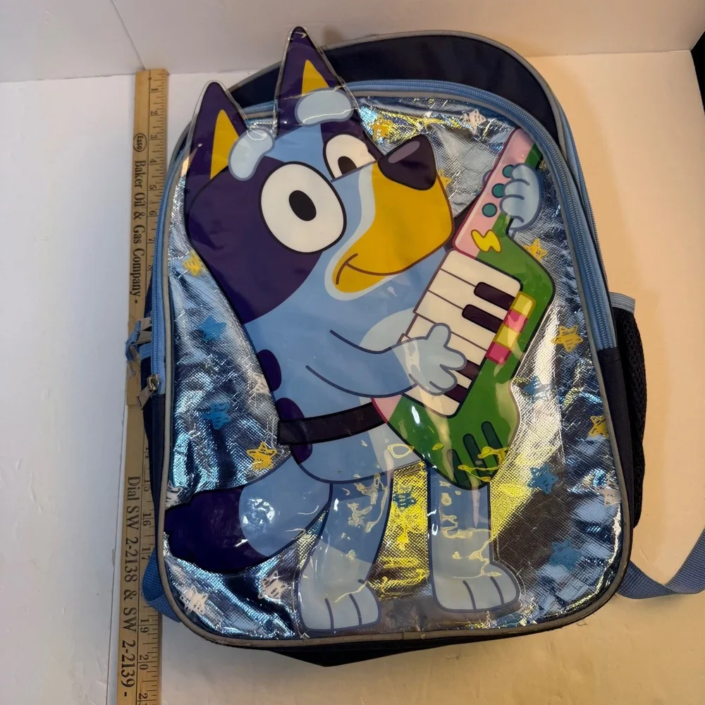 Bluey and Bingo Kids Backpack Blue Keytar Graphic School Bag Navy Blue 16 inch